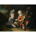 thumbnail image 2 of François-Hubert Drouais 24x19 Gold Ornate Framed and Double Matted Museum Art Print Titled - The Portraits of Mm. De Bethune Playing with a Dog (Portraits of Marquis Bethune's Children Playi, 2 of 4