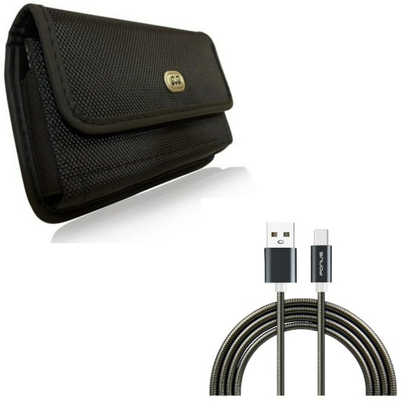 Metal USB-C Cable w Case Belt Clip for Samsung Galaxy A53 5G,A33 5G Phones - 3ft Type-C Charger Cord Power, Rugged Holster Canvas Cover