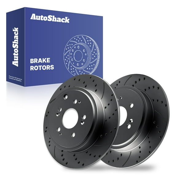 AutoShack 13.13" (333.6 mm) Rear Solid Drilled & Slotted Brake Rotors Coated | Replacement for 2006-2014 Honda Ridgeline | Black Matte Finish | 2-PC Set | BlackShield