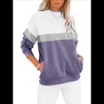 thumbnail image 1 of Sudadera Informal de Larga con Bloques de Color para Mujer, Cuello Redondo, Corte Holgado y Bolsillos. Púrpura L, 1 of 6