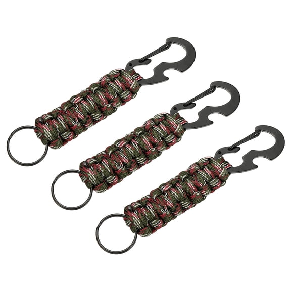 Uxcell 3Pcs Heavy Duty Braided Paracord Keychain, Paracord Keychains Landyard Necklace with Bottle Opener D Hook Clip for Camping Hiking Outdoor Activities Key Ring, Red Camo