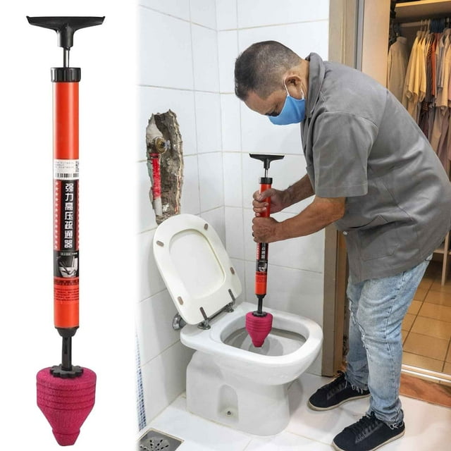 Desatascador de inodoro de alta presión, destapador de tuberías con pistón de acero inoxidable, 120 psi de fuerza para una rápida eliminación de obstrucciones, ideal para inodoros, lavabos y
