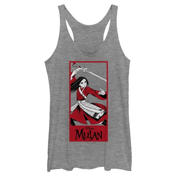 Women's Mulan Warrior Pose Racerback Tank Top Gray Heather Large