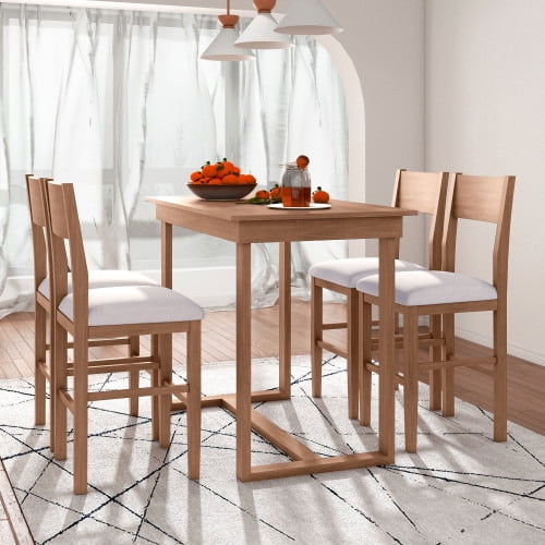 Harper & Bright Designs 5 Piece Counter Height Acacia Wood Table Modern Dining Set with Upholstered Chairs, Brown