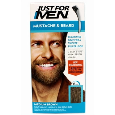 Just For Men Mustache & Beard, Beard Coloring for Gray Hair with Brush, With Keratin (M-35), Medium Brown