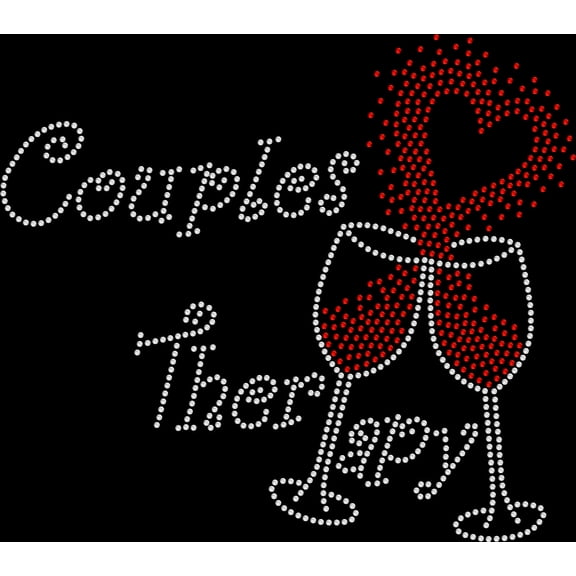 Rhinestone Bling Sparkle Iron On Transfer DIY Couples Therapy Wine Glass