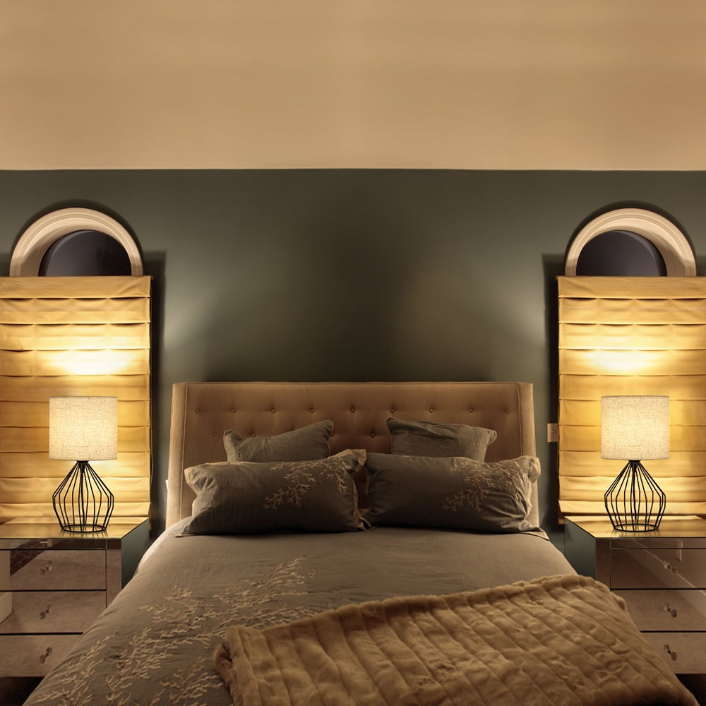 Oumilen 2 Pack Black Table Lamps Hollow Base with Linen Shade