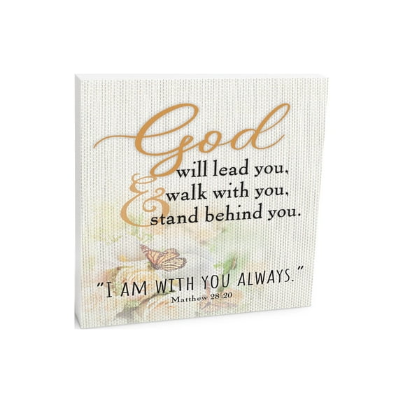 I Am With You Always White Woven Floral 10 x 10 Wood Tabletop Sign Plaque