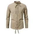 thumbnail image 2 of pstuiky camisas de hombre de manga larga, Top informal de manga larga con cuello alto y botones con cordón para hombre, de color liso y moderno top de hombre xxl, 2 of 9