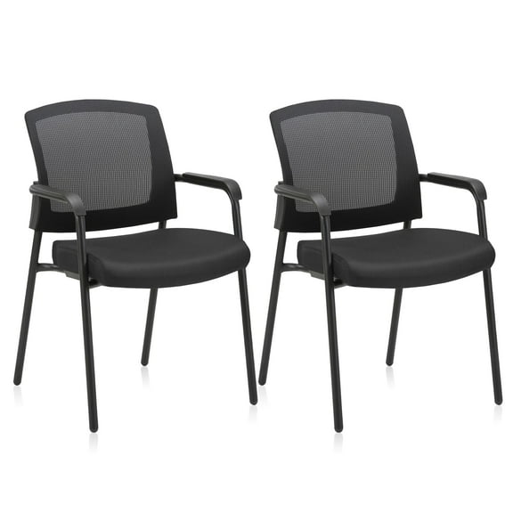 CLATINA Office Reception Guest Chair Mesh Back Stacking with Ergonomic Lumbar Support and Thickened Seat Cushion for Waiting Conference Room Black 2 Pack