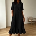 thumbnail image 6 of Bxsruta Womens Casual Dress Short Sleeve V Neck Shirt Dress Midi Ruffle Hem Summer Vacation, 6 of 8