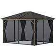 thumbnail image 3 of Outsunny 10' x 12' Hardtop Gazebo with Curtains and Netting, Permanent Pavilion Metal Single Roof Gazebo Canopy with Aluminum Frame and Hooks, for Garden, Patio, Backyard, Dark Gray, 3 of 10