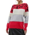 thumbnail image 2 of zaveiop Women's Oversized Cute Color Block Leopard Sweater Spring 2025 Causal Cozy Ribbed Knit Crewneck Pullover Top (Z1-Red, XXL), 2 of 5