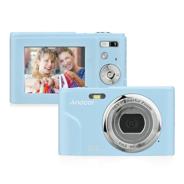 Camara de video Andoer Cámara digital portátil 48MP 1080P Pantalla IPS de 2.4 pulgadas Zoom 16X Enfoque automático Temporizador Detección de rostros Antivibración Batería incorporada con correa de man
