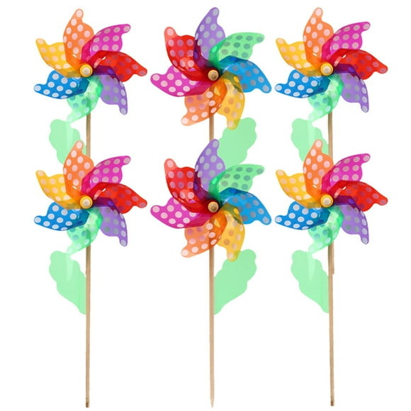 KAKOWELY Moulin à Vent de Fête 6 Pcs Multicolore Point de Vague Accessoires de Moulin à Vent Photo de Maternelle Décor de Moulins à Vent de Dessin Animé Décoration de Zone Extérieure (Coloré)
