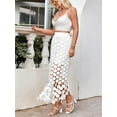 thumbnail image 4 of Lace Patchwork Women's Hollow Out Maxi Skirts High Waisted Boho Fringe Hem Long Skirt, 4 of 6