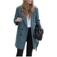 thumbnail image 5 of UTSJKR Women's Winter Coat Double Breasted Long Sleeve Warm Outwear Solid Color Trench Coat Jacket Overcoat Blue M, 5 of 9