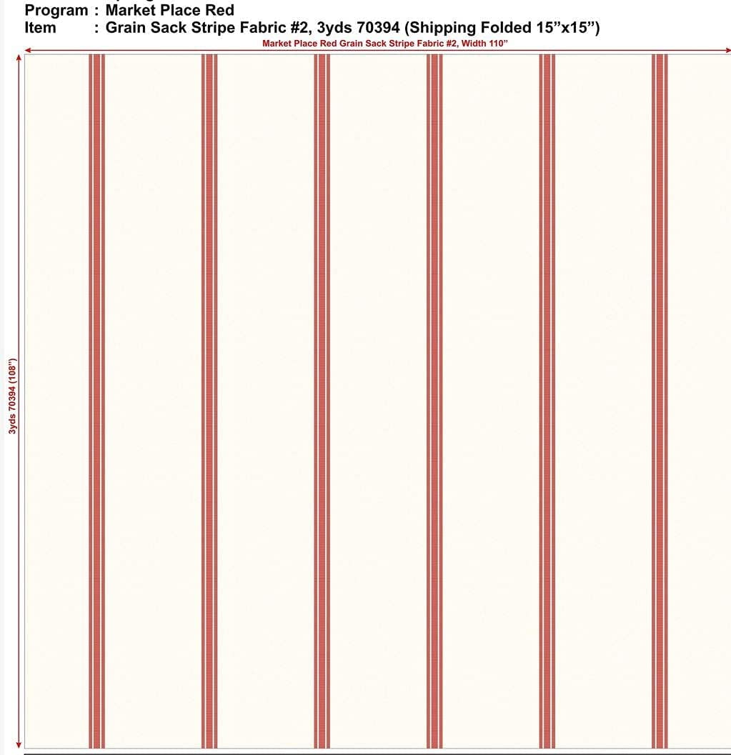 Piper Classics Market Place Red Grain Sack Stripe Bulk Yardage,Three Yards, 108" x 110" Wide
