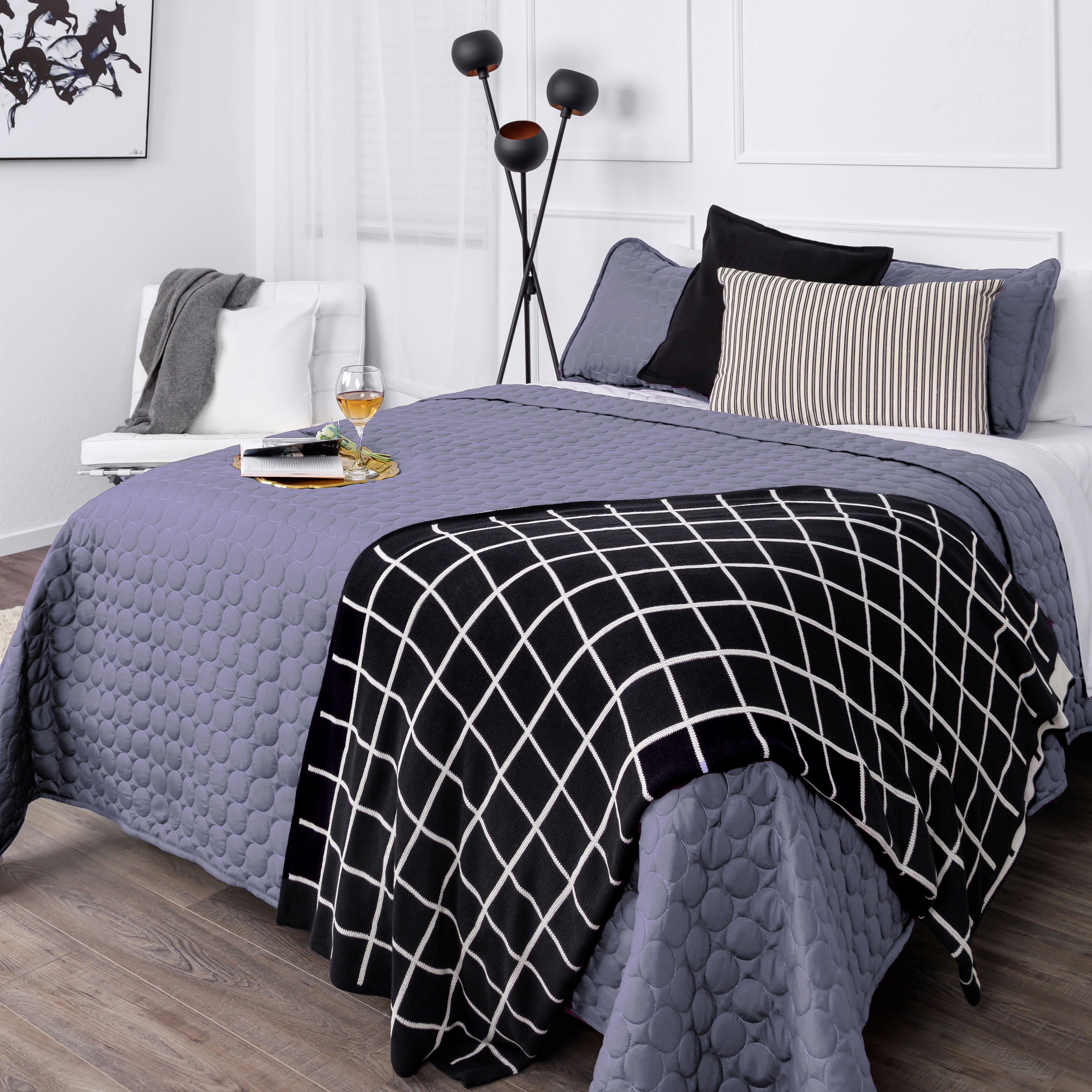 Southshore Fine Linens Oversized Quilt Bedding Set lightweight, soft coverlet bedspread 2-Piece with One matching sham , Denim, Twin / Twin XL