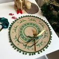 thumbnail image 2 of Virelaxpo Green Christmas Placemat with Pom Pom - Round Woven Table Mat for Holiday Dining, Snowflake and Reindeer Patterns, Heat Resistant and Easy Clean, 38x38cm, 2 of 6