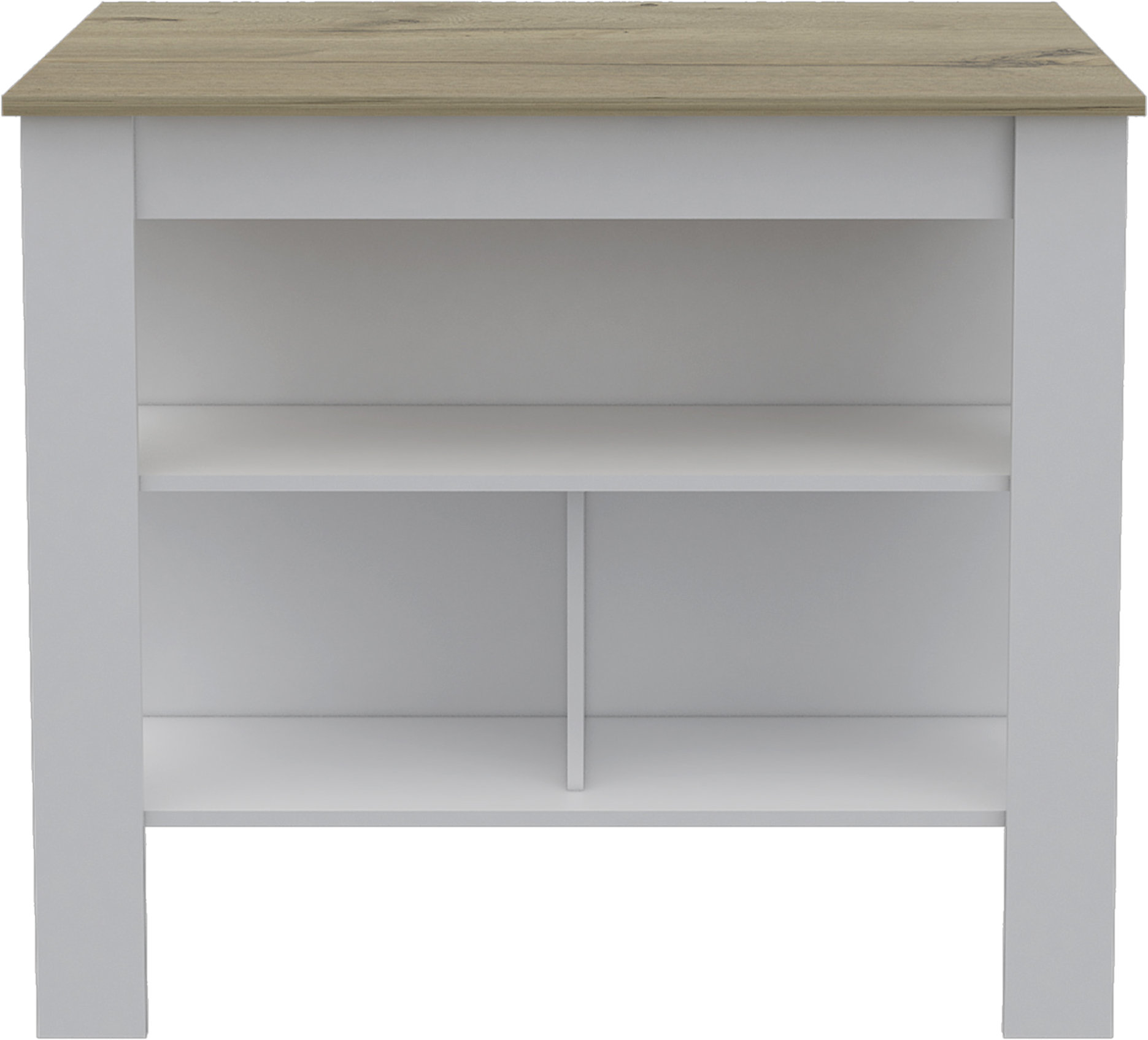 TUHOME Freestanding Cala 3-Shelf Wooden Kitchen Island, White Base/Light Oak Top