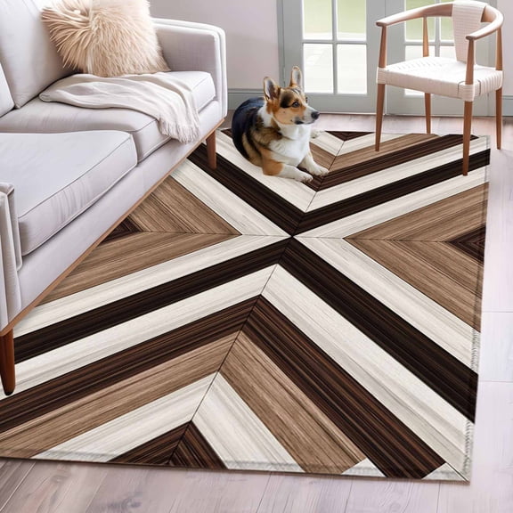 Tribal Aztec Area Rugs 3x5 ft Boho Black Brown Wood Grain Classic Abstract Washable Rug Non Slip Indoor Carpet Absorbent Floor Mat for Living Room Bedroom Dining Room