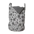 thumbnail image 1 of Paisley Laundry Bag, Sixties Themed Design with Floral Geometrical Details Circle Backgrounded, Hamper Basket with Handles Drawstring Closure for Laundromats, 13" x 19", Black and White, by Ambesonne, 1 of 4