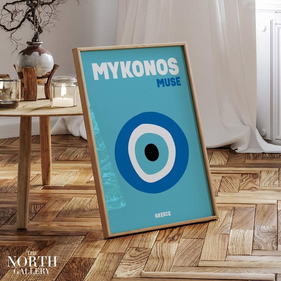 Mykonos Travel Poster Print, Blue Wall Art Print, Preppy Travel Poster, Trendy Dorm Room Prints, Coastal Home Decor UNFRAMED Poster, Wall Art for Decor, Present, 8x12