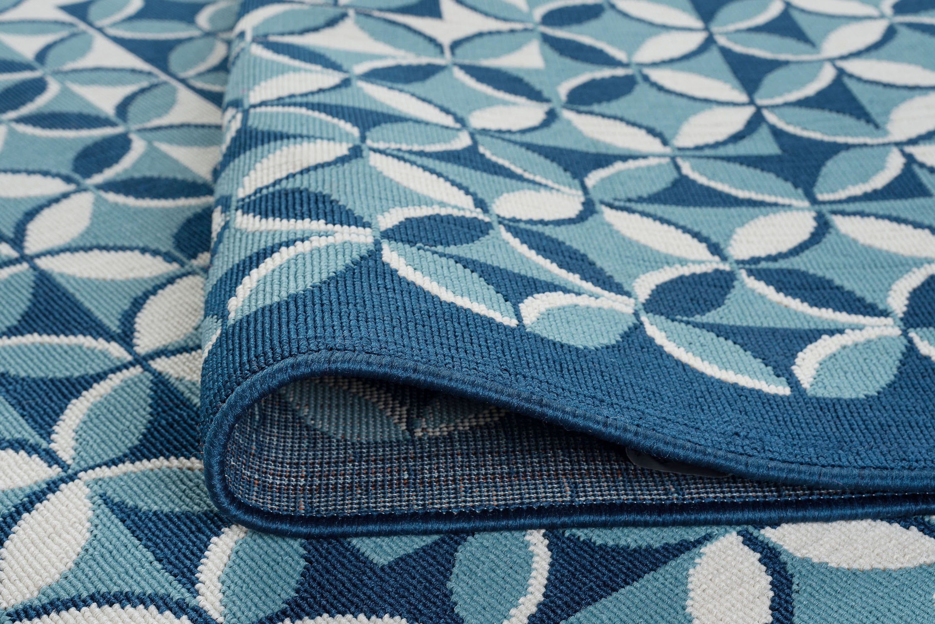 3x8 Water Resistant, Indoor Outdoor Runner Rugs for Patios, Hallway, Entryway, Deck, Porch, Balcony or Kitchen | Outside Area Rug for Patio | Navy, Geometric | Size: 2'7'' x 7'3''