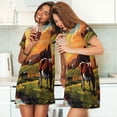 thumbnail image 4 of Fotbe Oil Painting Style Pasture Cow Bata de Dormir para Mujer con Estampado, Camisón de Algodón de Manga Corta, Ropa de Dormir Casual, 4 of 6