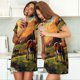 thumbnail image 4 of Fotbe Oil Painting Style Pasture Cow Bata de Dormir para Mujer con Estampado, Camisón de Algodón de Manga Corta, Ropa de Dormir Casual, 4 of 6