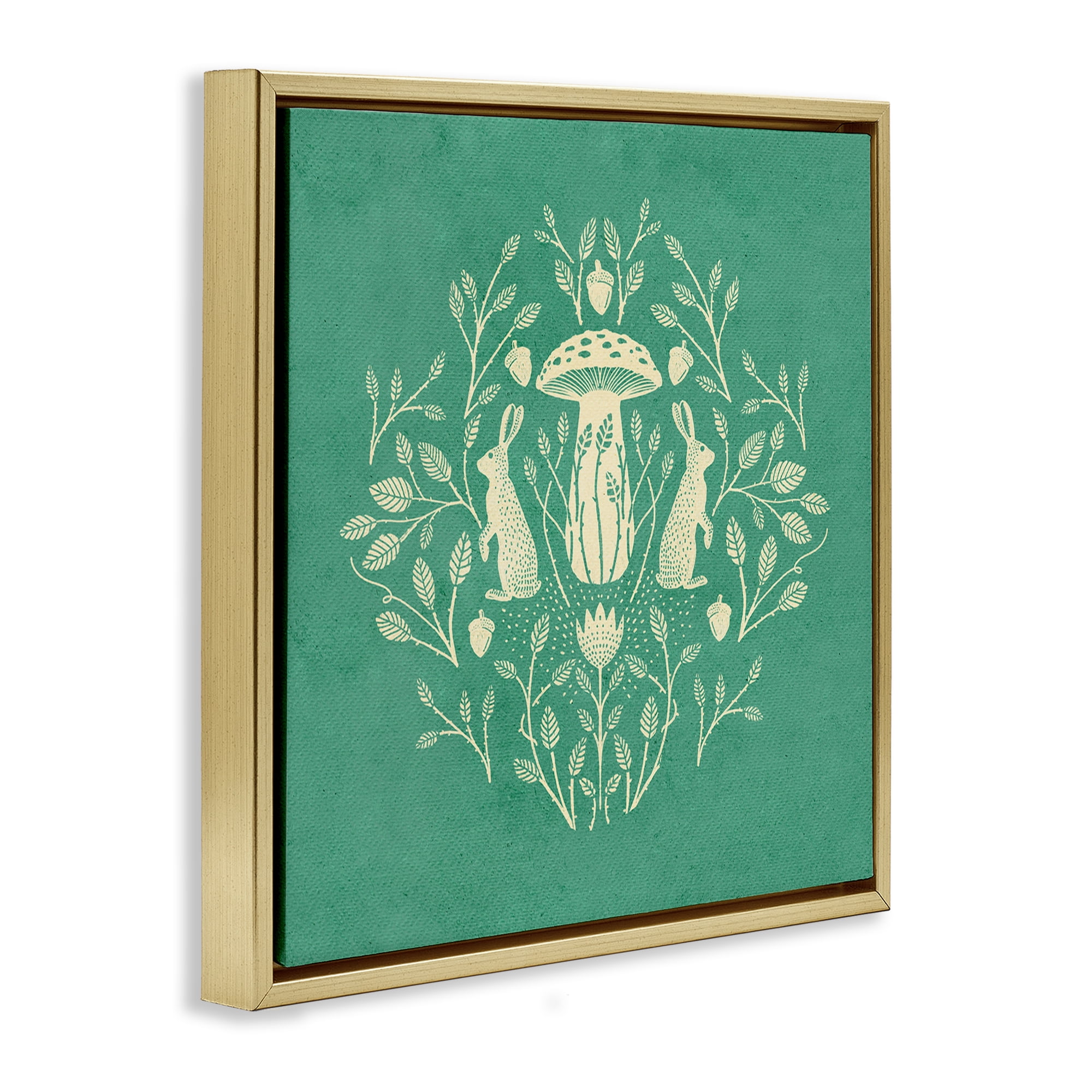Stupell Industries Floral Herbs with Rabbits Plants & Flowers Painting Gold Floater Framed Canvas Art Print Wall Art, 25 x 25
