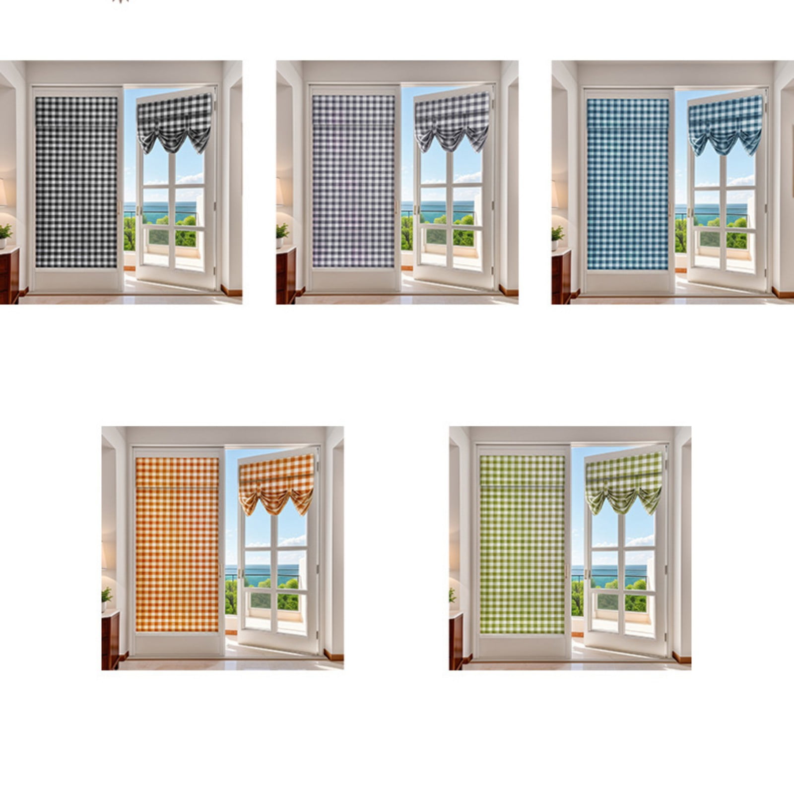 French Plaid Door Curtains for Door Window, Patio Glass Door Curtain Shade Covering for Privacy Tie Up Linen Kitchen Insulated Drapes