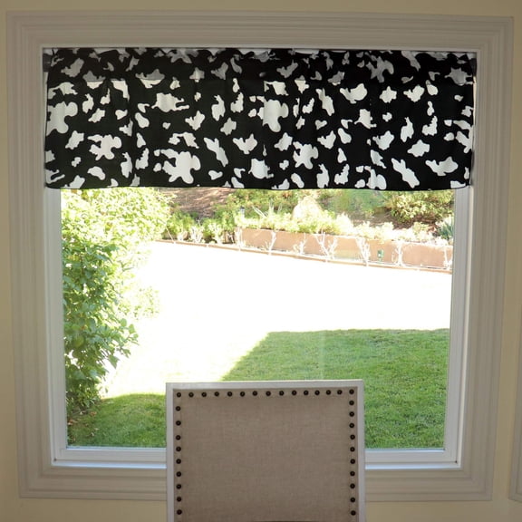 Cotton Window Valance Animal Print Cow Spots White on Black 58 Inch Wide