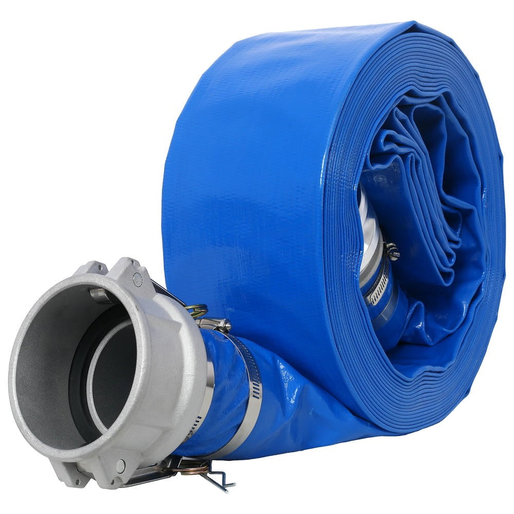 YYAo Lay Flat Water Discharge Hose,3"x50FT Pool Backwash Hose, Heavy Duty Reinforced Blue PVC Lay Flat Water Discharge Pump Hoses with Aluminum Camlock C and E Fittings