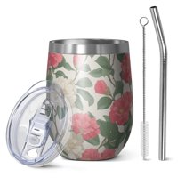 12oz Stainless Steel Insulated Wine Tumbler with Lid and Straw – Double Wall Vacuum Mug for Hot & Cold Drinks, 304 Steel Interior, Sweat-Free Design