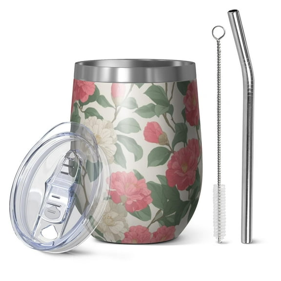 12oz Stainless Steel Insulated Wine Tumbler with Lid and Straw – Double Wall Vacuum Mug for Hot & Cold Drinks, 304 Steel Interior, Sweat-Free Design