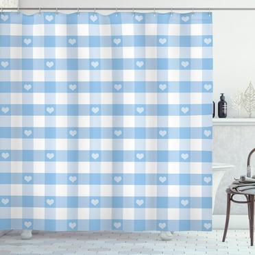 Ambesonne Checkered Shower Curtain, Gingham with Hearts, 69"Wx70"L, Pale Blue White