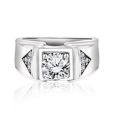 thumbnail image 1 of JeenMata Anillo de Bodas Exclusivo para Hombre con Halo Cuadrado y Moissanita de Corte Redondo de 1 Quilate en Oro de 18 K sobre Plata, 1 of 2