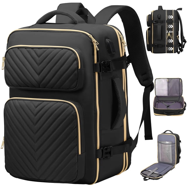 Mochila de viaje DWQOO para portátil de 17.3 pulgadas para mujer y hombre, color negro