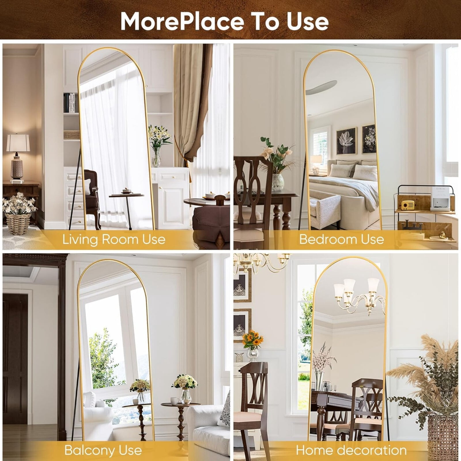 AUROMIR 71"x30" Arched Full Length Mirror Large Floor Mirror with Metal Frame, Gold