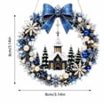 thumbnail image 2 of Christmas Wreath Hanging Ornament Blue Winter Church Snowflake Design for Front Door Home Indoor Christmas Decor Holiday Gift, 2 of 4