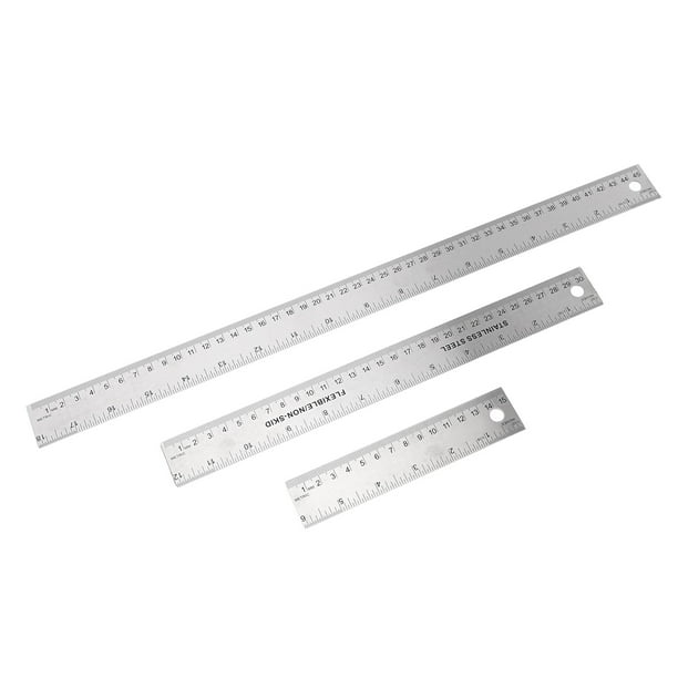 Reglas De Metal Con Parte Trasera De Corcho, Acero Inoxidable, Antideslizantes, Rectas, 3 Piezas, Orificio Para Colgar, Reglas Traseras De Corcho Suave Para Oficinas Y Escuelas