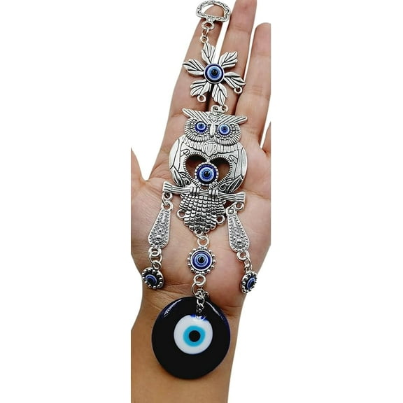 Evil Eye Hanging Home Wall Hanging Decorative Items Nazar Battu for Home Protection, Good Luck Charm and Prosperity (Owl Flower)