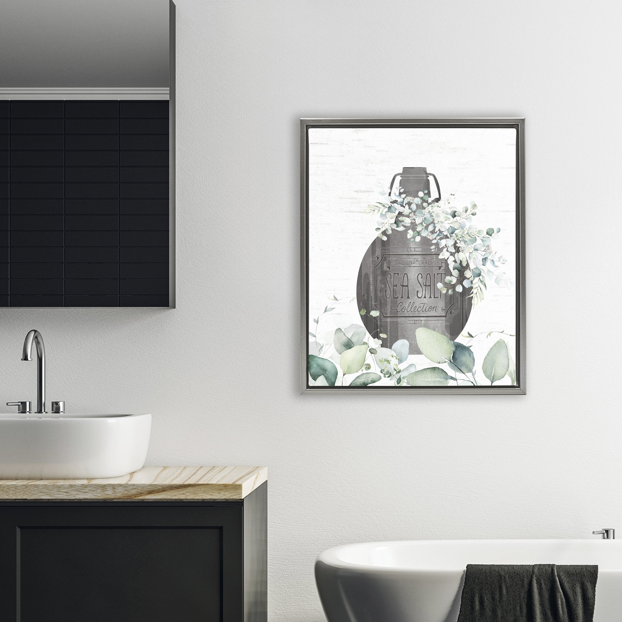Sea Salt Collection Bottle Gray Framed Floater Canvas Wall Art, design by Lettered and Lined