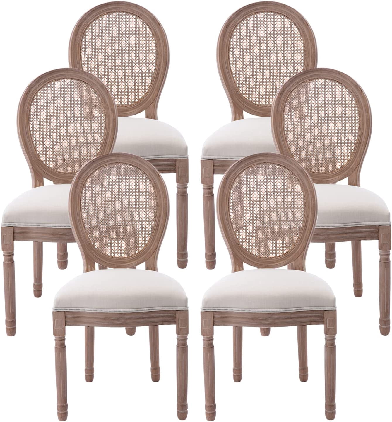 Tzicr French Dining Chairs Set of 6,Mid Century Upholstered Rattan ...
