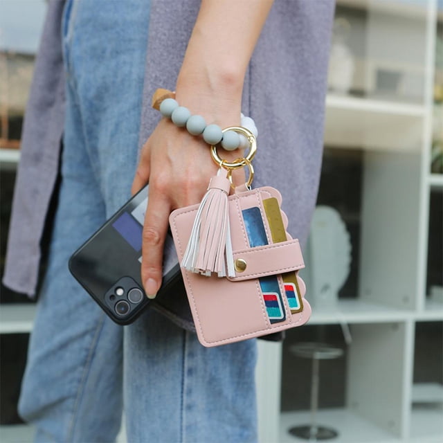 BELOVING Bracelet Key Bracelet Silicone Keys Chain Beaded Bangle Card Peach Pollen