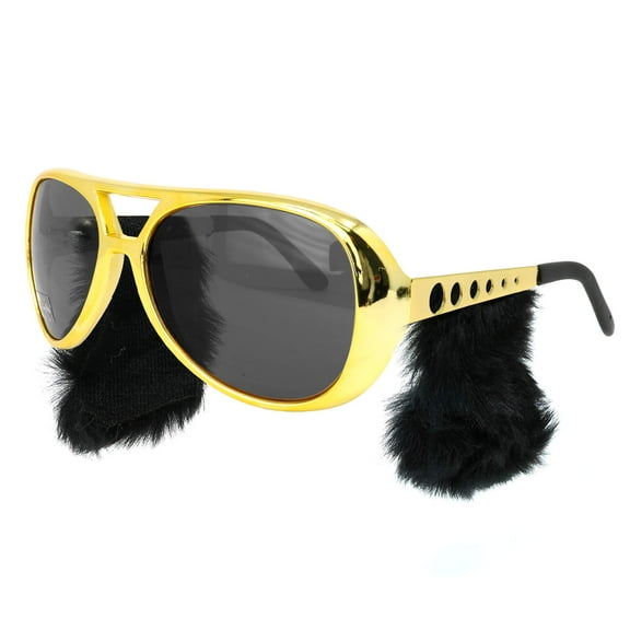 Skeleteen Gold Rockstar Costume Glasses - Gold Celebrity Aviator Shades with Sideburns - 1 Pair