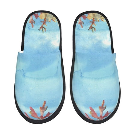 Balery Sea and Fish Slient Indoor Furry Fleece Comfort House Shoes Soft Non-Slip Home Shoes Cotton slippers House Slippers-- Large