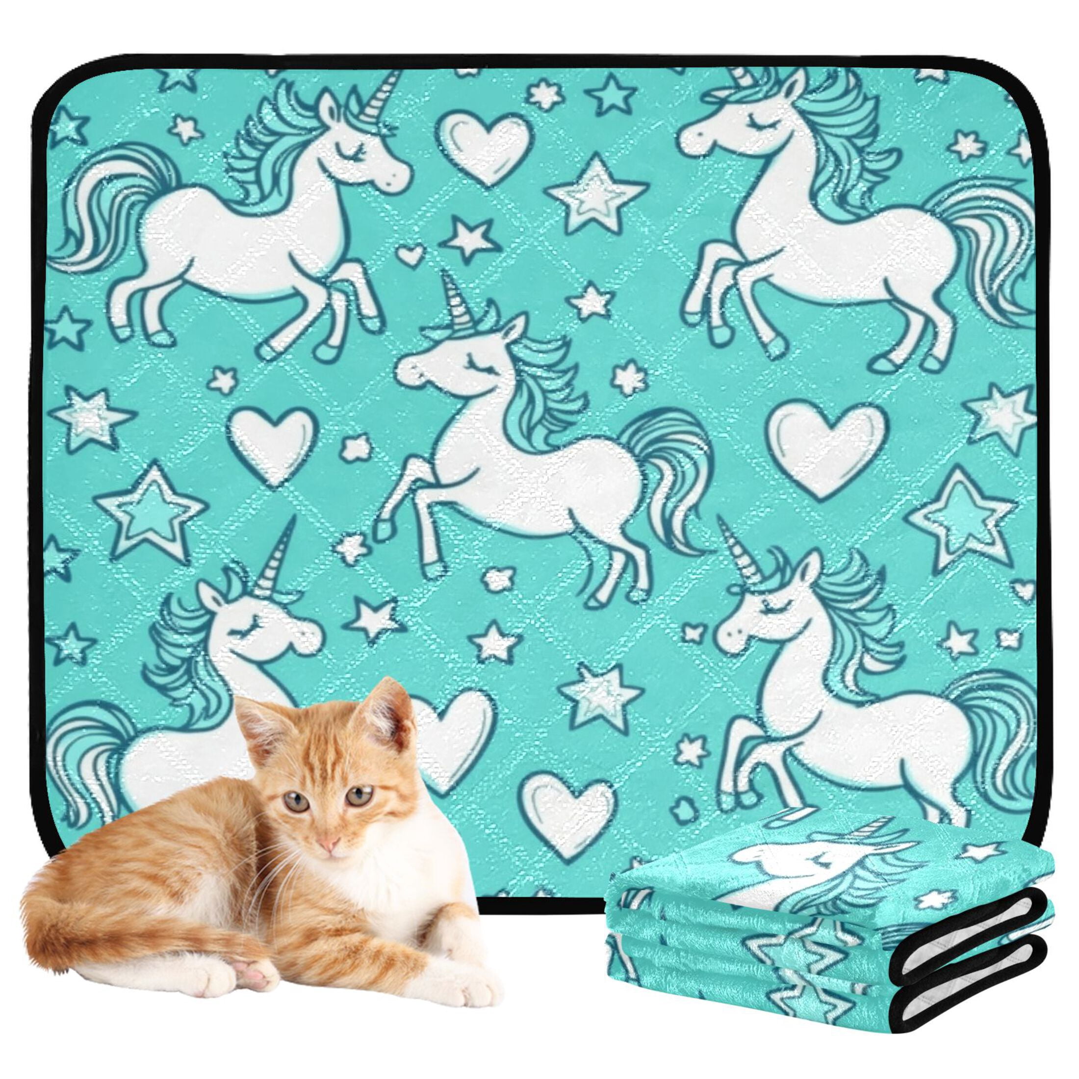 Qxltty A Pattern with Cute Cartoon Unicorns Cat litter Pads Pet Set of 2 Diaper Mats Center Anti-leakage Layer Absorbent Soft and Comfortable
